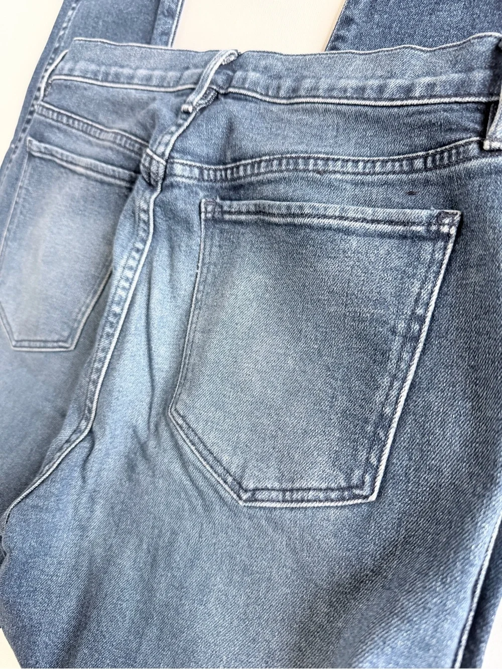 3x1 NYC Raw Hem Straight Leg Jeans 29 Mid Rise Stretch Blue Denim Frayed Hem